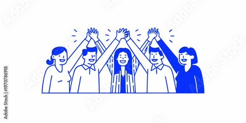 A group of people celebrating success with a high five gesture