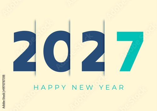 Foto Modern minimalist featuring the year 2027 in bold dark blue and teal numbers aga