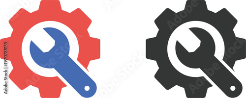 Settings and maintenance icons with gear and wrench symbol representing repair configuration and system tools in modern flat design