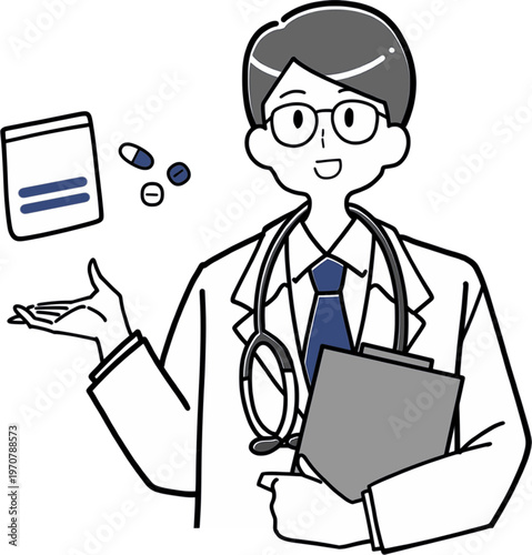薬を提示して説明する男性医師