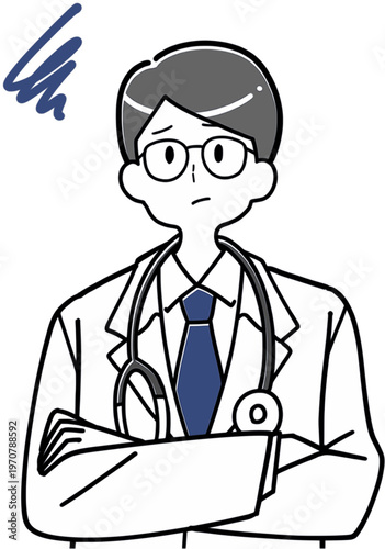 腕を組んで悩む男性医師