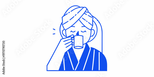 Woman enjoying a warm drink with a towel wrapped around her head