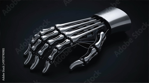 Metallic Robotic Hand on Dark Background