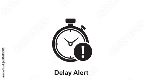 Delay Alert Line Icon: Minimalist Vector Illustration of a Stopwatch and Exclamation Mark Badge for Time Warning, Deadline Reminder, Late Notification, Efficiency Tracking, and Schedule Management