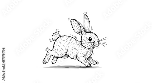 Minimalist small rabbit line art vector cute bunny outline illustration isolated on white background