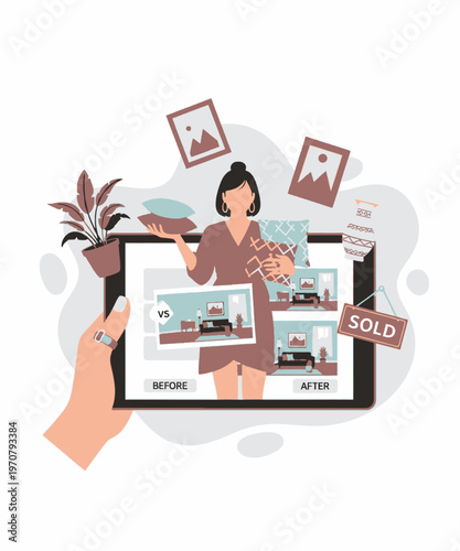 real estate home renovation before and after comparison vector illustration