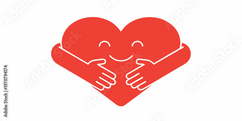 A red heart embraces another smaller heart with outstretched arms