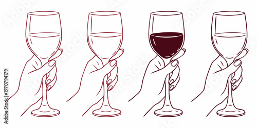 Hands holding champagne flutes with varying amounts of red liquid
