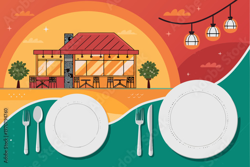 Food Restaurant Plates And Cutlery Professional Photo Perfect for Editorial Content