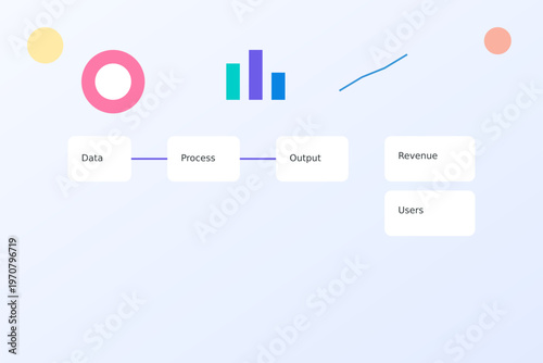 Business plan concept with business graph charts and infographic vector illustrations for a website UI layout featuring a set of navigation icons and interface elements