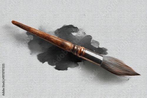 Artistic paintbrush on a textured canvas with a stroke of black paint showcasing creativity and craftsmanship for art enthusiasts and professionals. Generative AI