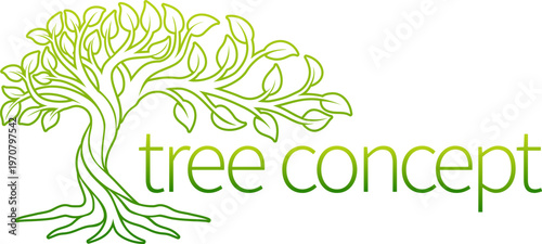 A tree life of life concept icon with strong roots and branches surrounding text
