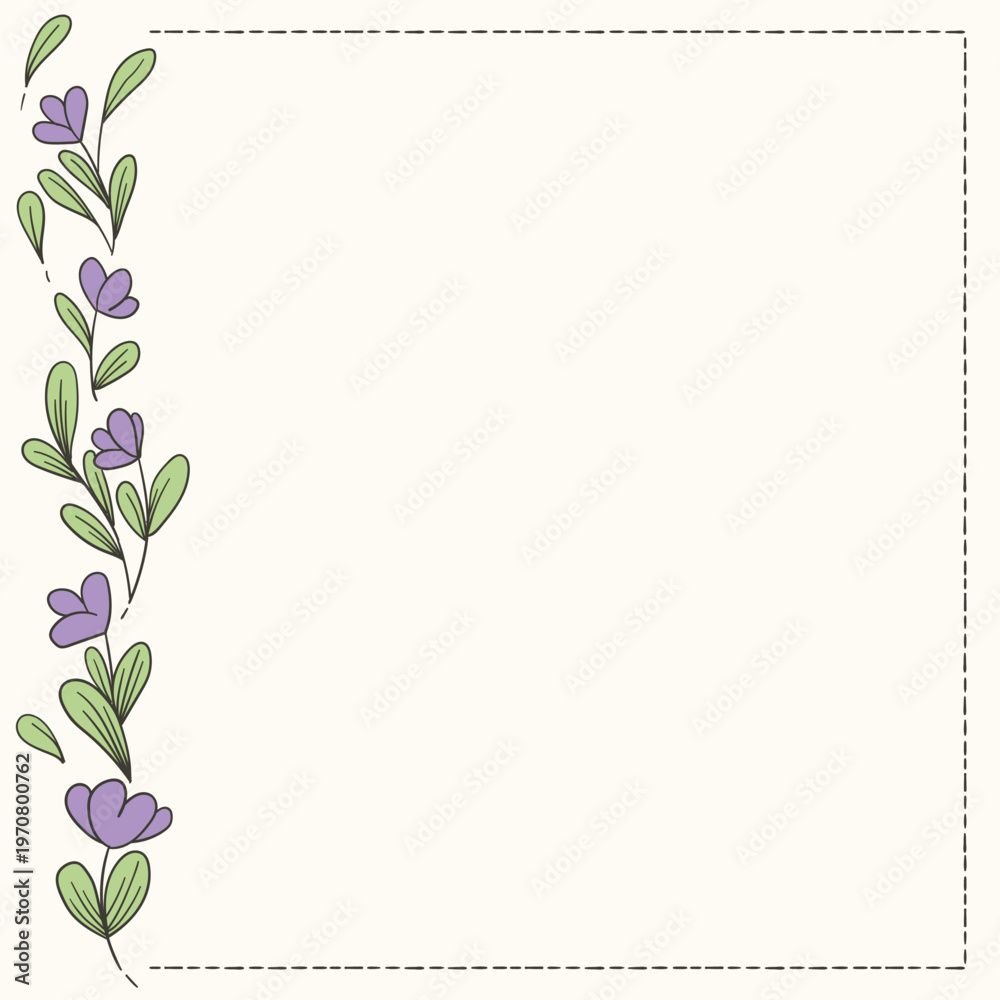 Fototapeta premium Hand drawn Floral Border with Dashed Frame 