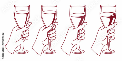 Four hands elegantly holding sparkling wine glasses in a celebratory toast