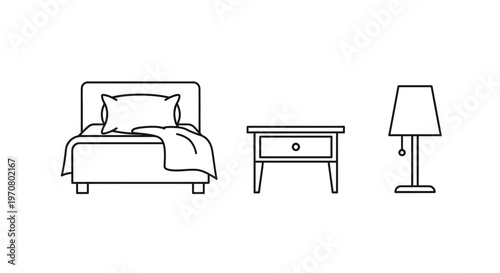 Simple line drawing of a bed.