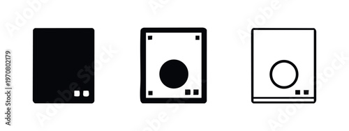 Computer hard drive icon set. Data storage device symbol for server and desktop.