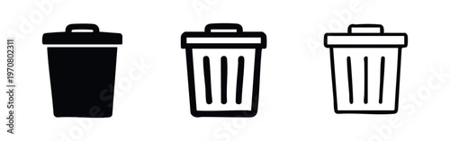 Garbage can icon set. Delete, dispose, trash symbol for digital applications and cleaning.