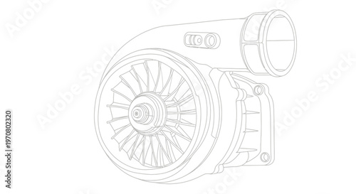 Detailed turbocharger mechanical engineering drawing.