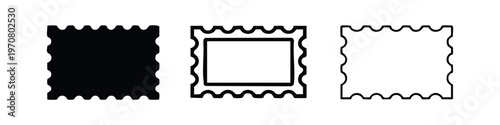 Vintage postage stamp icons with frame. Mail, post, and official document symbols.