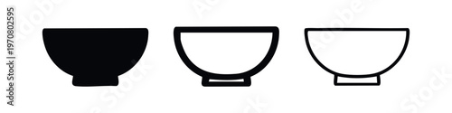 Simple bowl icons. Kitchenware and food container symbol. Eating and serving dish vector illustration.