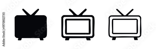 Vintage television icons set. Retro TV symbol with antenna in different styles on a white background.