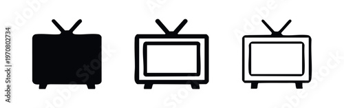 Vintage television icons set. Retro TV symbol with antenna in different styles on a white background.