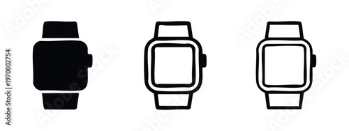 Smartwatch icons set. Modern digital wrist wearable device symbol in different styles on a white background.