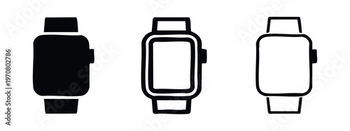 Smartwatch icons set. Modern digital wrist wearable device symbol in different styles on a white background.