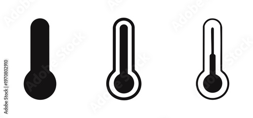 Thermometer temperature icon set. Measuring heat and cold glyph, outline, and flat vector symbols for weather and health apps.