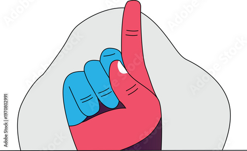 Colorful illustration of a hand with index finger pointing up in gesture