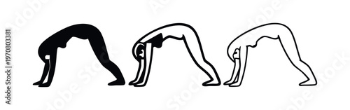 Downward dog yoga pose icon set. Adho Mukha Svanasana symbol for fitness and wellness.