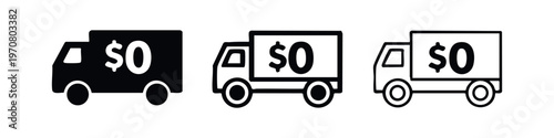 Zero cost shipping truck icon set. Free delivery symbol for ecommerce and promotions.