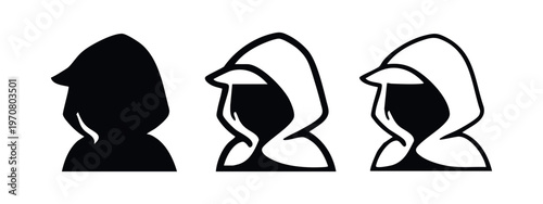 Profile of Hooded Cloak Figure Icon Set - Mystery, Secrecy, or Fantasy Symbol