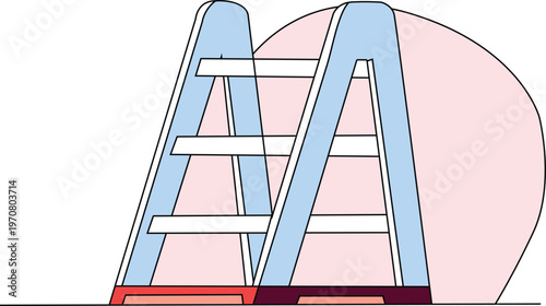 Colorful illustration of a stepladder on red base and pink circle