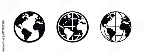 Earth Globe World Map Continent Vector Icon Set