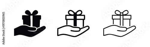 Hand Offering Gift Box Present Sharing Vector Icon Set
