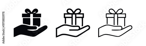 Hand Holding Gift Box Present Delivery Vector Icon Set