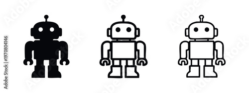 Robot icon set. Cute toy bot symbol for artificial intelligence and technology concepts. Vector illustration.