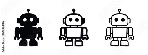 Robot icon set. Cute toy bot symbol for artificial intelligence and technology concepts. Vector illustration.