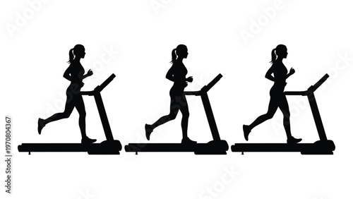 Three silhouettes of women running on treadmills demonstrating progressive movement