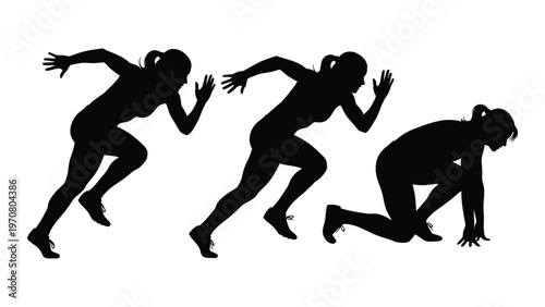 Silhouette of three women in running poses depicting motion and athleticism