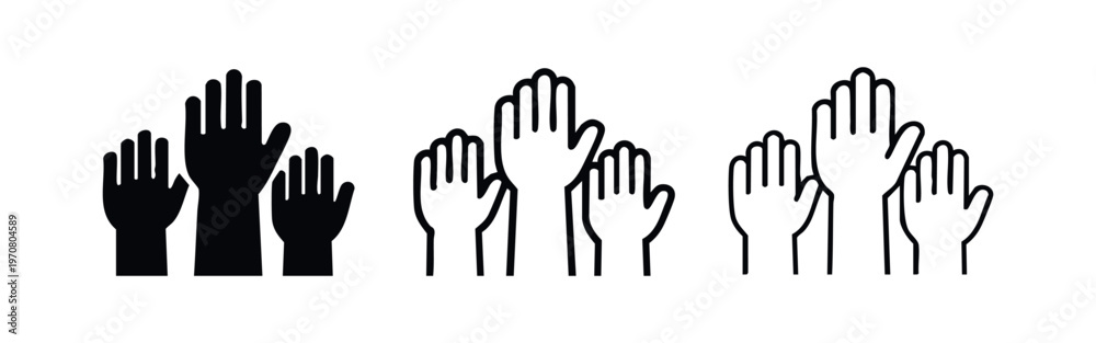 Obraz premium Raised hands icon set representing participation, vector illustration isolated on white background.