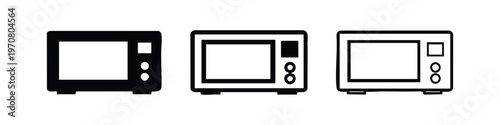 Microwave oven icon set in various styles, vector illustration isolated on white background.