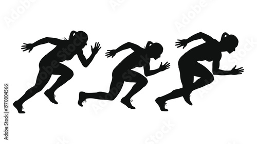 Silhouette of a runner depicted in three stages of a sprint