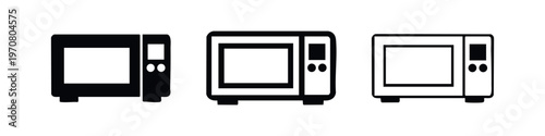 Microwave oven icon set with detailed controls, vector illustration isolated on white background.