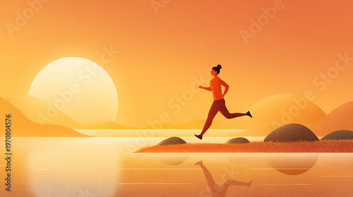 Healthy lifestyle concept person running sunrise fitness wellness healthcare balance scene