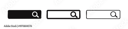 Search bar with magnifying glass icon set, vector illustration isolated on white background.