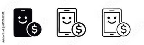 Happy Mobile Payment and Online Earning Icons Set