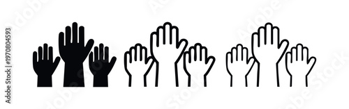 Raised Hands for Participation and Voting Icons Set