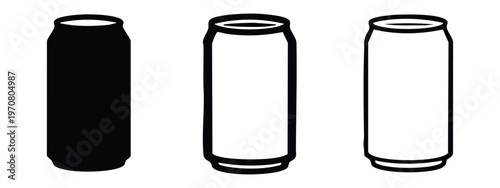 Drink can icon set in solid, bold, and thin outline styles, representing soda, beer, or energy drink containers.